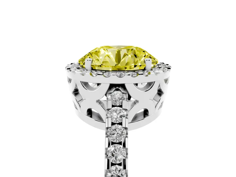 Round Pave Halo Engagement Ring Setting for a Fancy Yellow Lab-Grown Diamond | Sterling Silver