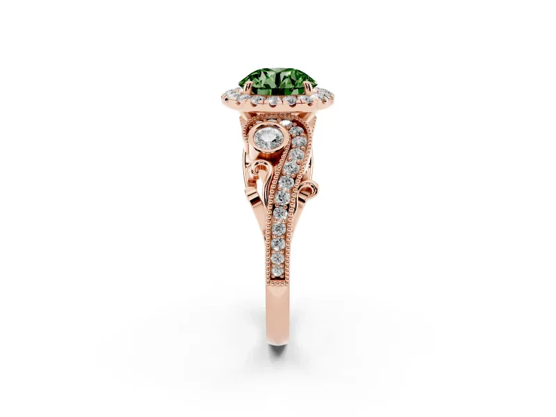 Round Vintage Halo Engagement Ring Setting for a Fancy Green Lab-Grown Diamond | Rose Gold