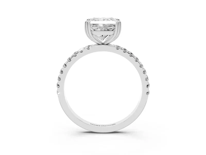 Princess Cut Diamond Brilliant Solitaire Set in Silver with Pavé Band and Claw Prong Setting