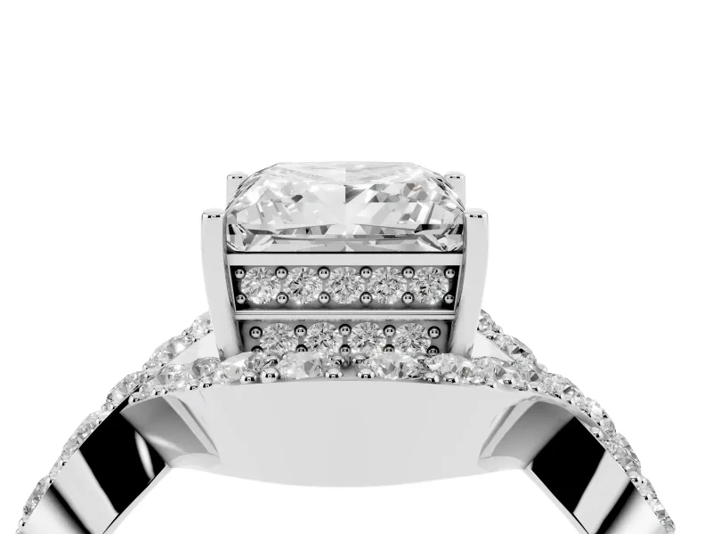 Princess Cut Diamond Solitaire Twist Band Pavé Engagement Ring Set in White gold