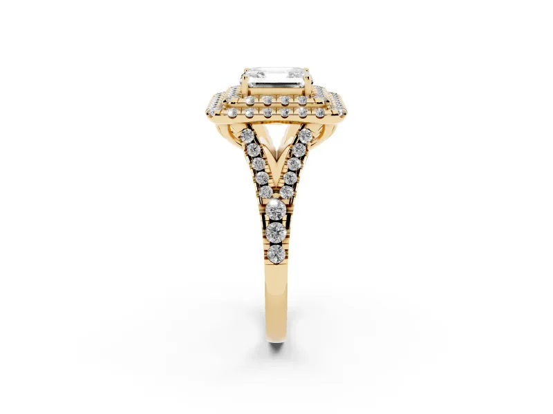 Asscher Cut Halo Split Shank Engagement Ring Setting | Yellow Gold