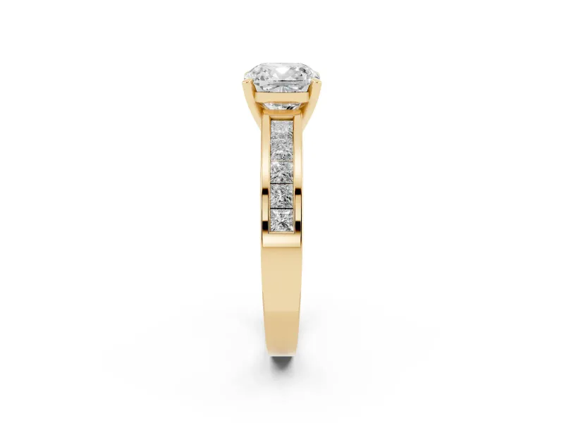 Cushion Cut Channel Set Engagement Ring Setting | Princess Cut Accents | Yellow Gold