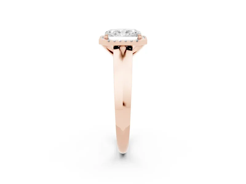 Radiant Cut Diamond Halo Ring Set in Rose gold with Cathedral Band and Prong Setting