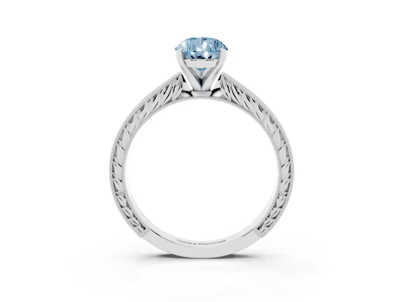 Pear-Shaped Engraved Engagement Ring Setting for a Fancy Blue Lab-Grown Diamond | White Gold