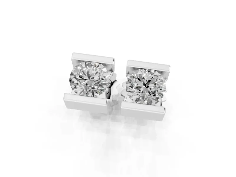 Round Lab-Grown Diamond Bar Set Solitaire Stud Earrings | Open Sides | White Gold