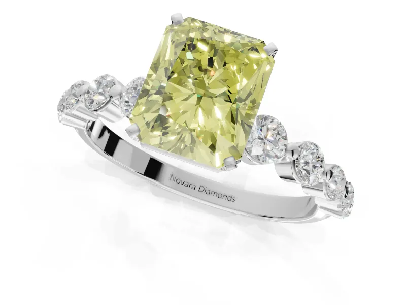 Radiant Cut Graduated Side Stone Engagement Ring Setting for a Fancy Yellow Lab-Grown Diamond | White Gold