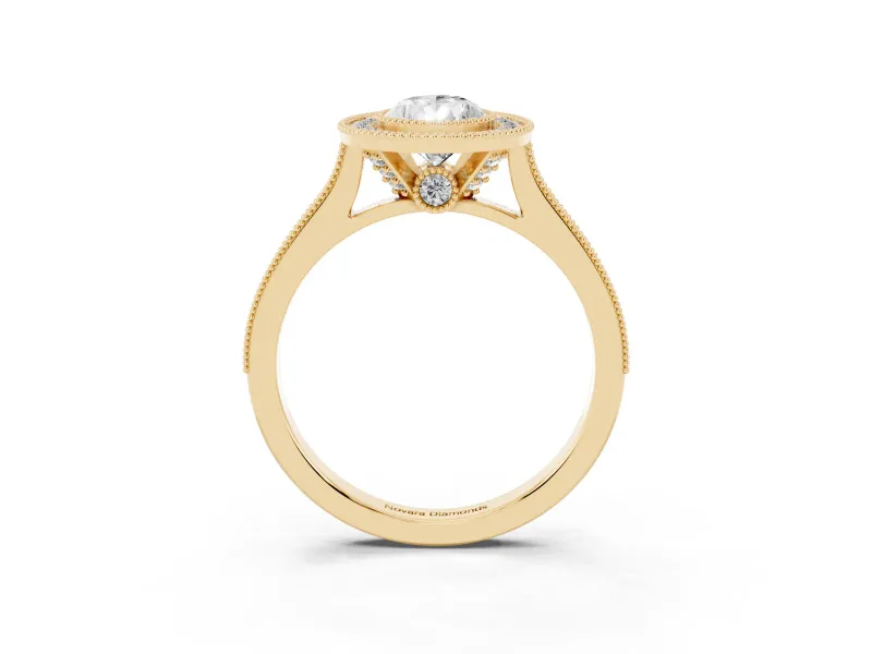 Pear-Shaped Vintage Milgrain Halo Engagement Ring Setting | Bezel Head | Yellow Gold