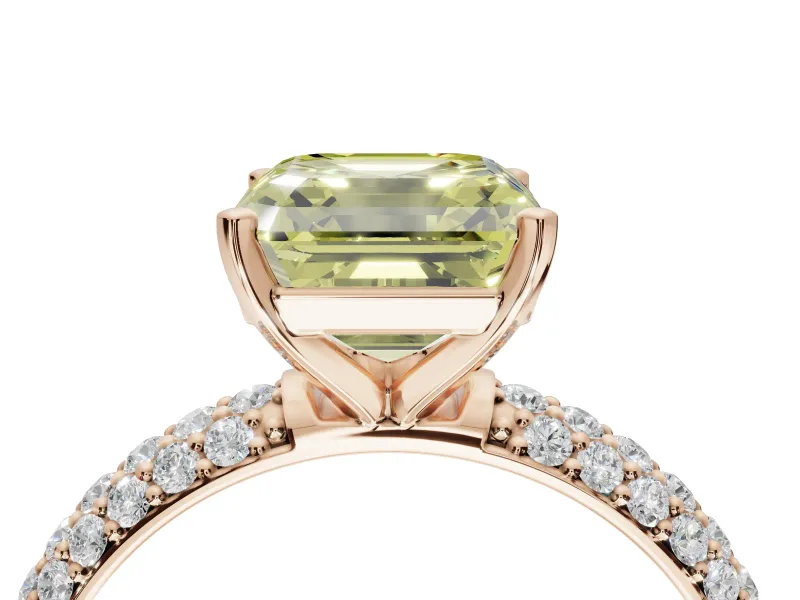 Asscher Cut Domed Pavé Engagement Ring Setting for a Fancy Yellow Lab-Grown Diamond | Rose Gold