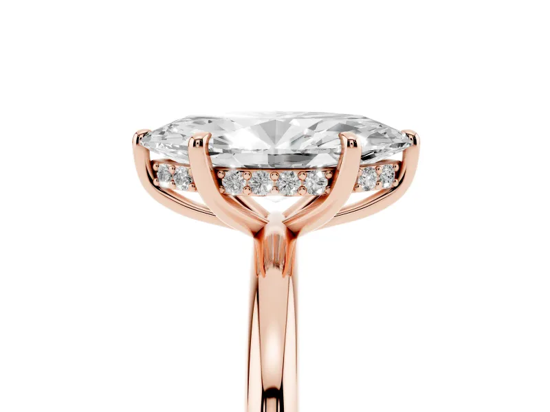 Marquise Cut Diamond Solitaire Ring Set in Rose gold with Thin Band and Prong Setting