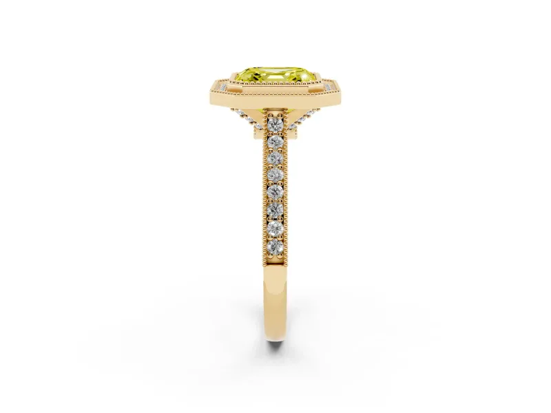 Asscher Cut Halo Engagement Ring Setting for a Fancy Yellow Lab-Grown Diamond | Yellow Gold - Design NV-24721