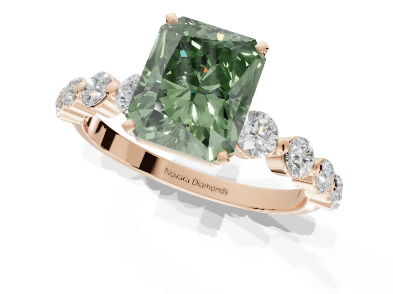 Radiant Cut Graduated Side Stone Engagement Ring Setting for a Fancy Green Lab-Grown Diamond | Rose Gold