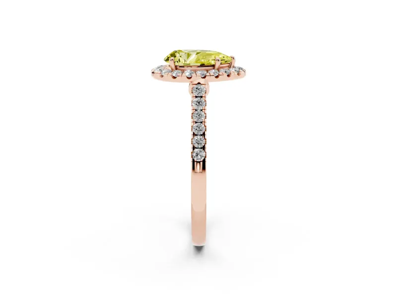 Pear-Shaped Halo Engagement Ring Setting for a Fancy Yellow Lab-Grown Diamond | Pave Shoulders | Rose Gold