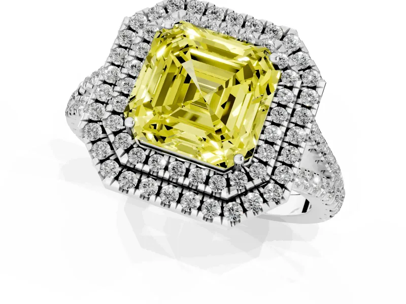 Asscher Cut Halo Engagement Ring Setting for a Fancy Yellow Lab-Grown Diamond | Sterling Silver - Design NV-24799
