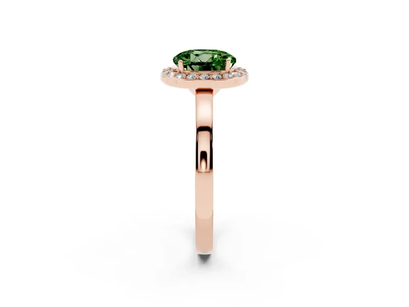 Fancy Green Round Cut Diamond Halo Ring Set in Rose gold with Solitaire Band and Prong Setting