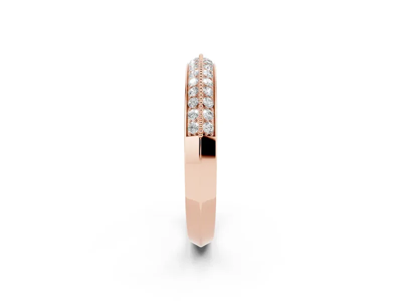 Round Diamond Pavé Eternity Band Set in Rose gold with Milgrain Edging