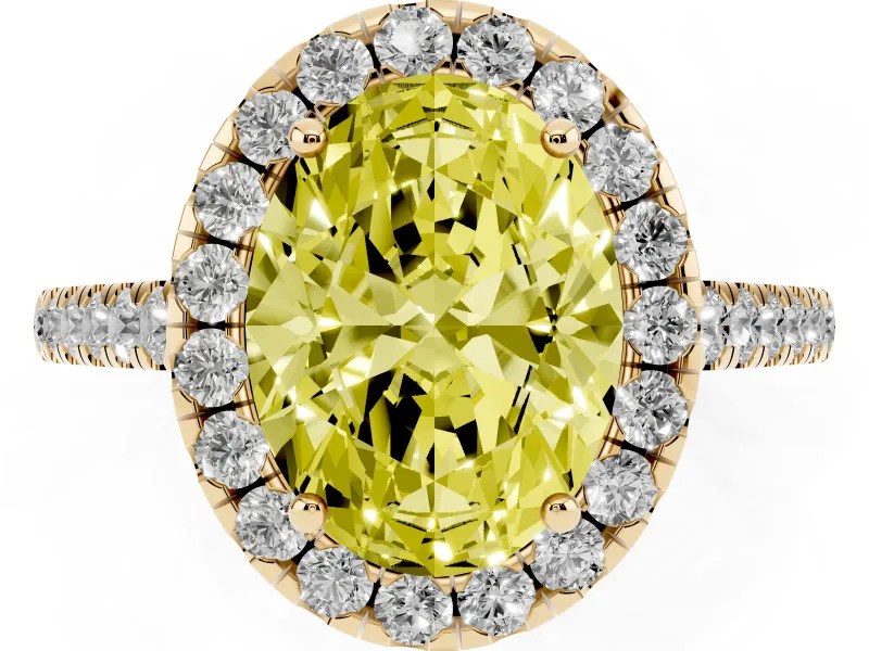 Oval Halo Engagement Ring Setting for a Fancy Yellow Lab-Grown Diamond | Pave Shoulders | Yellow Gold