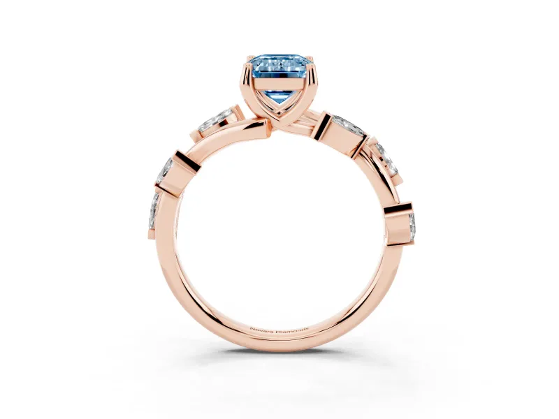 Emerald Cut Twisted Vine Engagement Ring Setting for a Fancy Blue Lab-Grown Diamond | Rose Gold