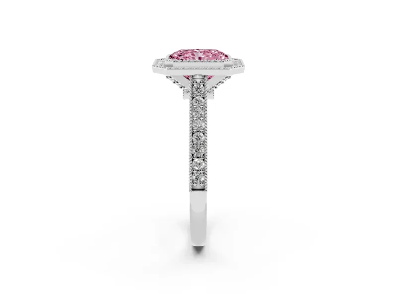 Radiant Cut Halo Engagement Ring Setting for a Fancy Pink Lab-Grown Diamond | Sterling Silver - Design NV-24721