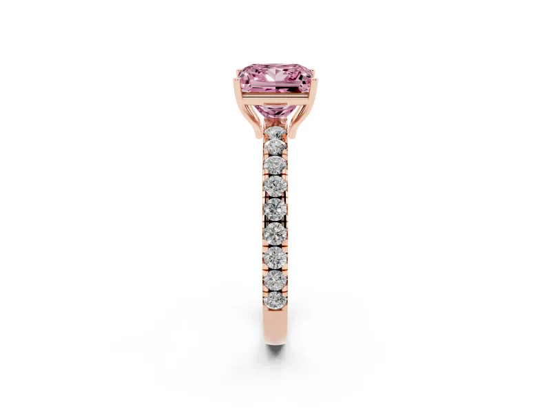 Princess Cut Pave Engagement Ring Setting for a Fancy Pink Lab-Grown Diamond | Shared Prong Band | Rose Gold