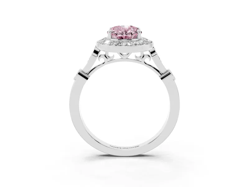Oval Halo Engagement Ring Setting for a Fancy Pink Lab-Grown Diamond | Bezel Stations | Platinum