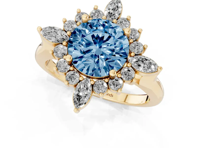 Round Engagement Ring Setting for a Fancy Blue Lab-Grown Diamond | Yellow Gold - Design NV-24790