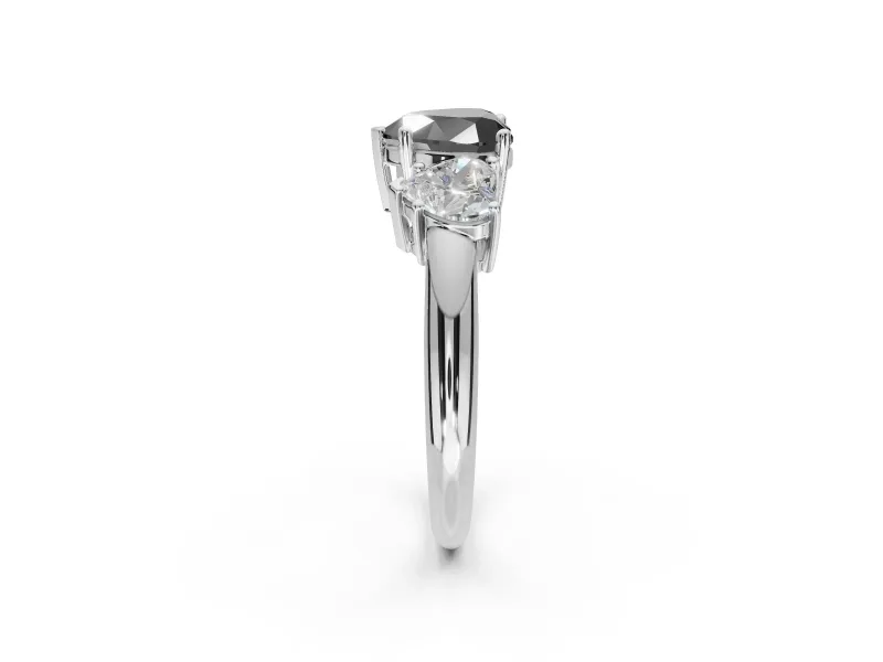 Heart-Shaped 3 Stone Engagement Ring Setting for a Black Center | Platinum