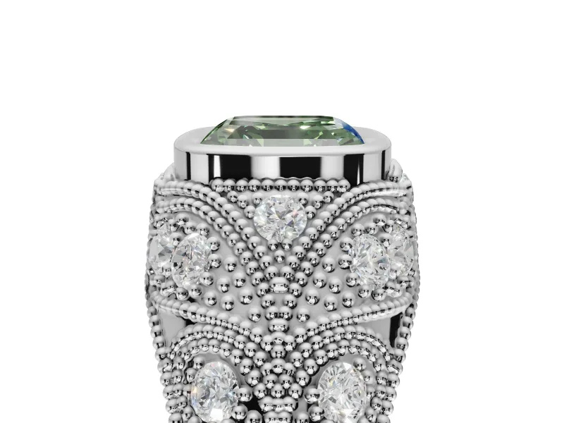 Asscher Cut Vintage Bezel Engagement Ring Setting for a Fancy Green Lab-Grown Diamond | Platinum