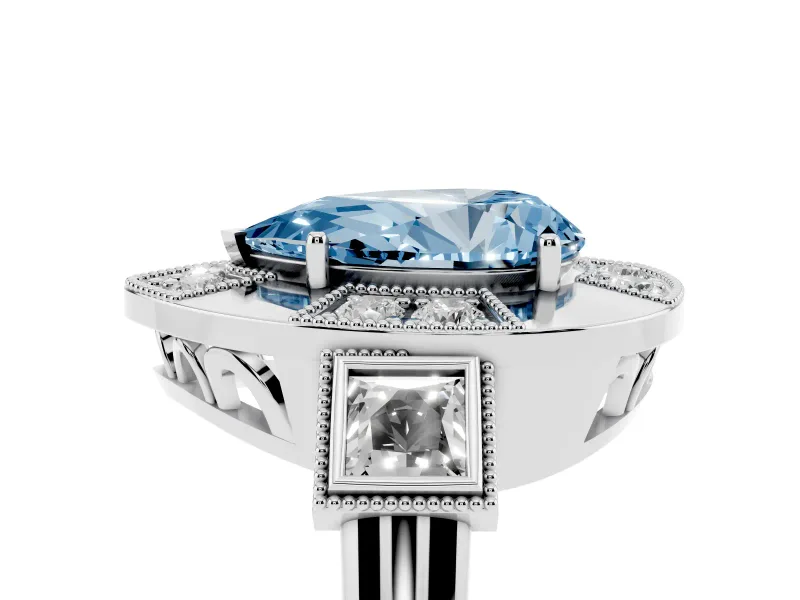 Pear-Shaped Milgrain Sectioned Halo Engagement Ring Setting for a Fancy Blue Lab-Grown Diamond | Platinum