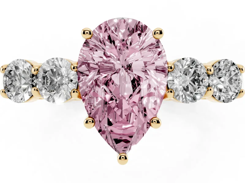 Pear-Shaped 5 Stone Engagement Ring Setting for a Fancy Pink Lab-Grown Diamond | Yellow Gold