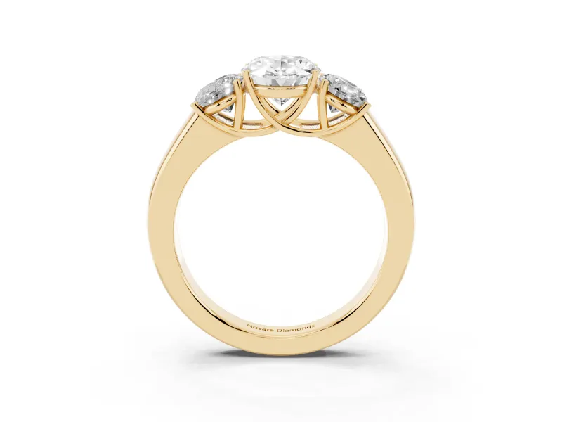 Oval Three Stone Engagement Ring Setting | Touching Side Stones | Yellow Gold