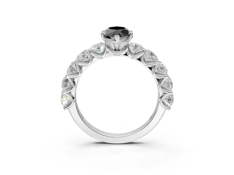 Marquise Side Stone Engagement Ring Setting for a Black Center | Sterling Silver