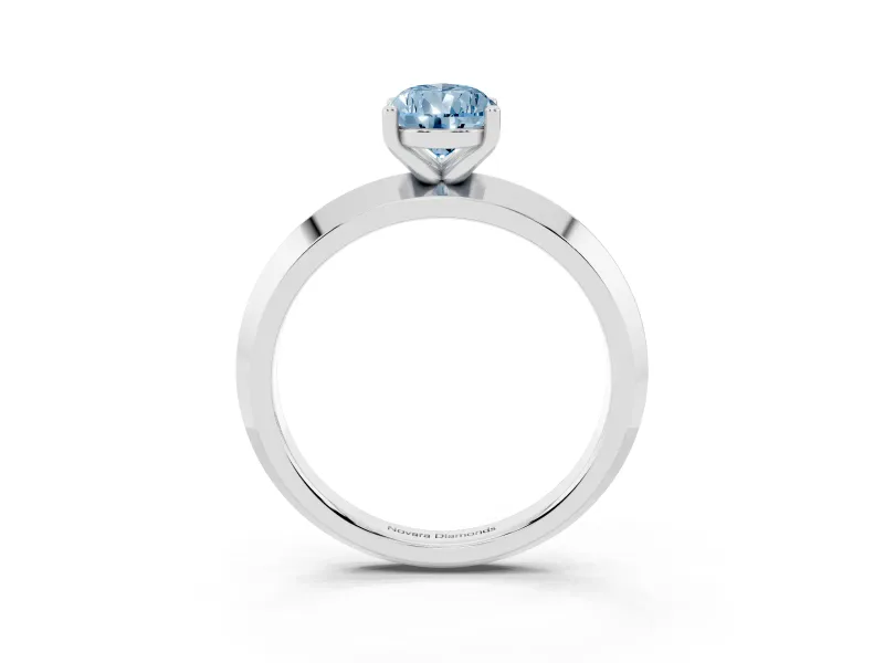 Fancy Blue Pear Cut Diamond Solitaire Engagement Ring Set in White gold with Flat Band and Prong Setting