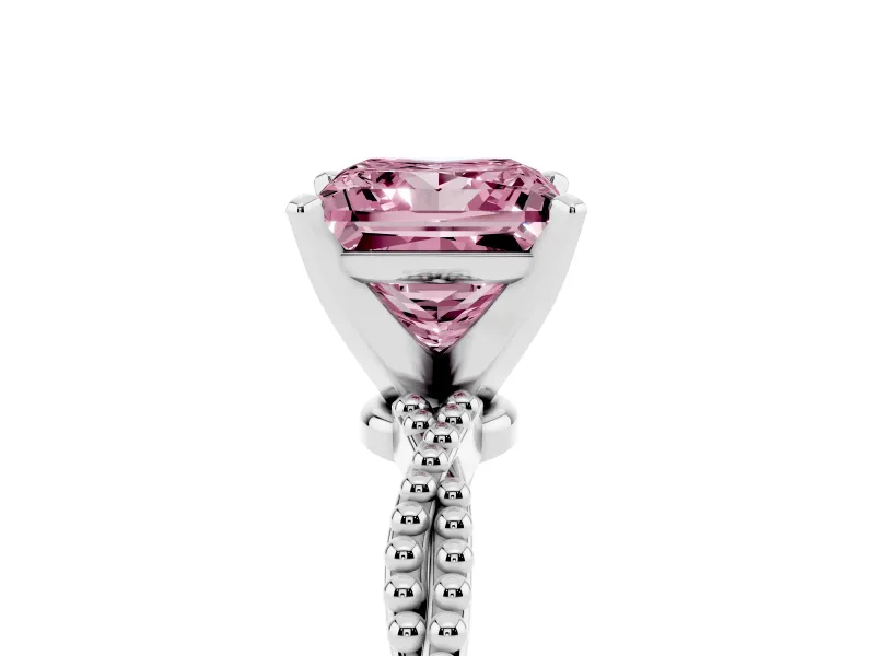 Fancy Pink Princess Cut Diamond Solitaire Ring Set in Silver with Twisted Band and Bead Prong Setting