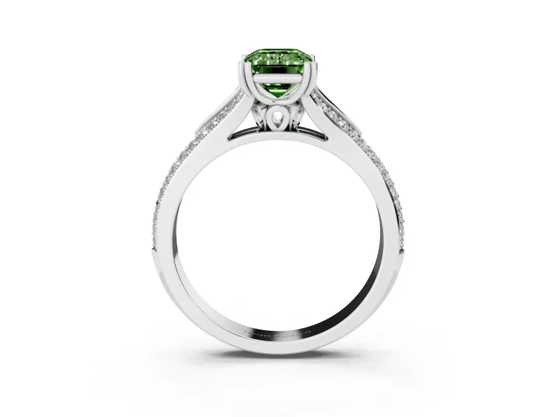 Emerald Cut Pave Split Shank Engagement Ring Setting for a Fancy Green Lab-Grown Diamond | Double Claw Prongs | Platinum