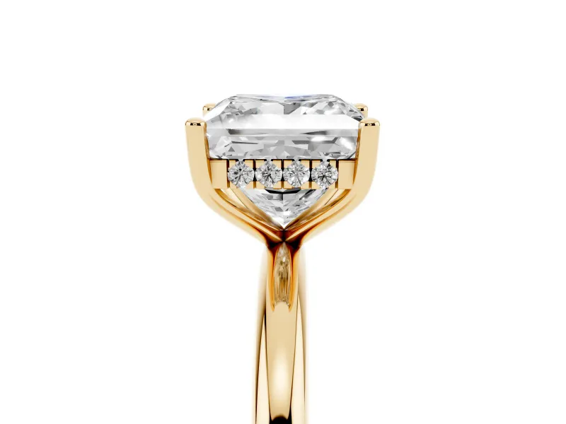 Princess Cut Micro-Prong Hidden Halo Engagement Ring Setting | Plain Band | Yellow Gold