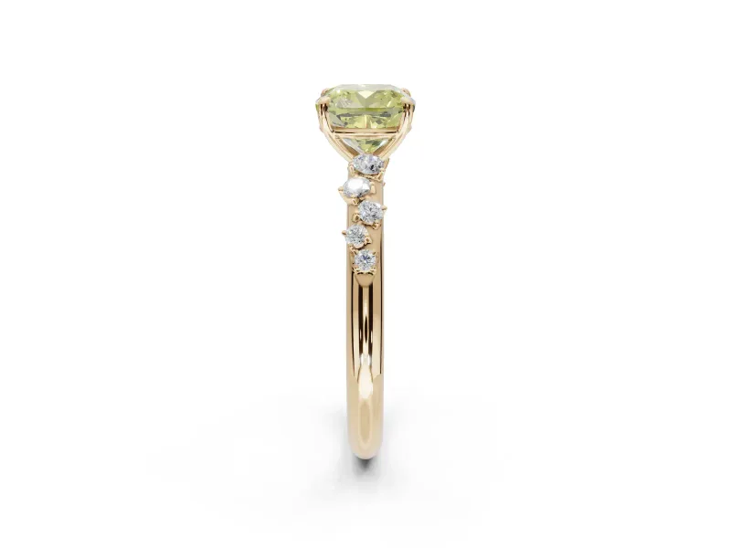 Cushion Cut Graduated Solitaire Engagement Ring Setting for a Fancy Yellow Lab-Grown Diamond | Yellow Gold