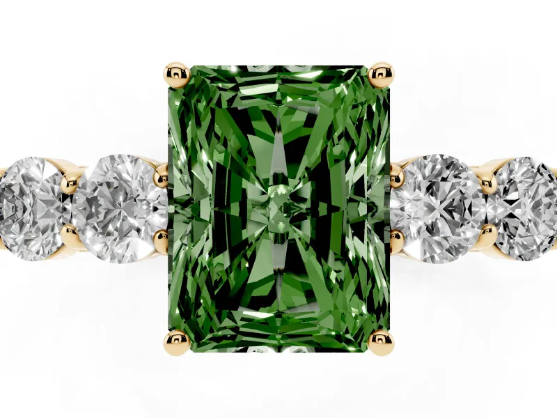 Radiant Cut 5 Stone Engagement Ring Setting for a Fancy Green Lab-Grown Diamond | Yellow Gold