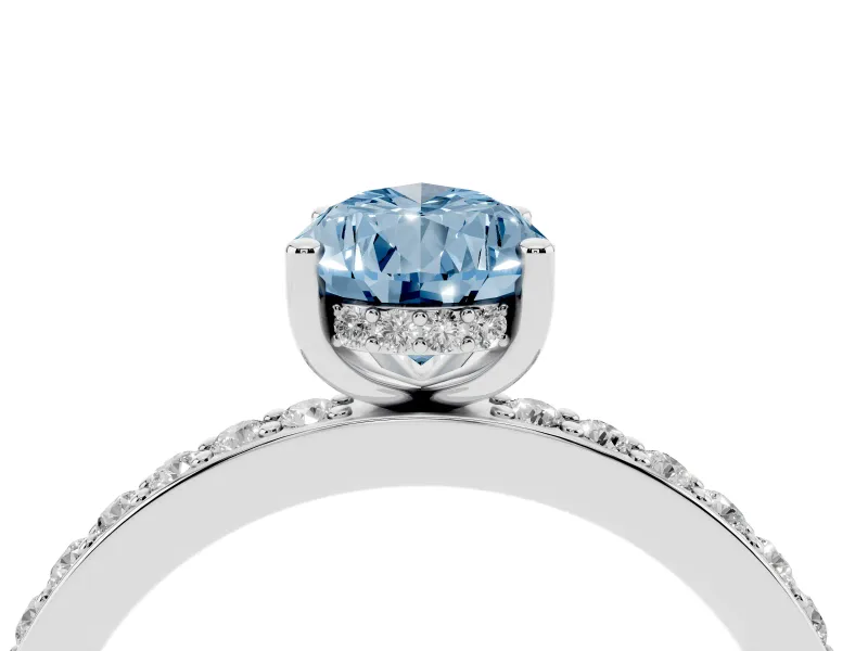 Fancy Blue Pear Cut Diamond Pavé Band Ring Set in Platinum with Prong-Set Center Stone