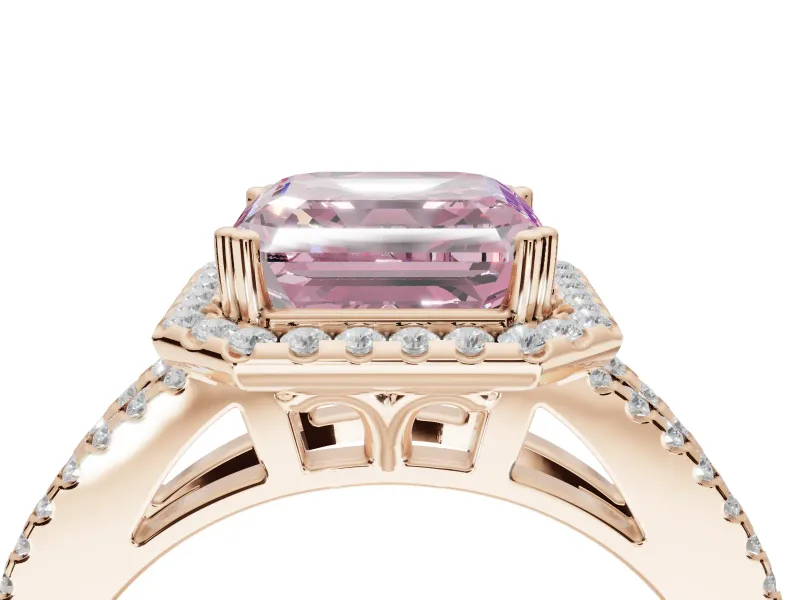 Asscher Cut Halo Split Shank Engagement Ring Setting for a Fancy Pink Lab-Grown Diamond | Pavé Shoulders | Rose Gold