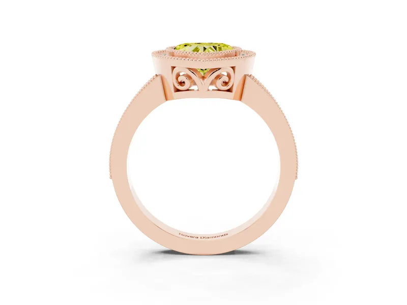 Heart-Shaped Milgrain Halo Engagement Ring Setting for a Fancy Yellow Lab-Grown Diamond | Rose Gold