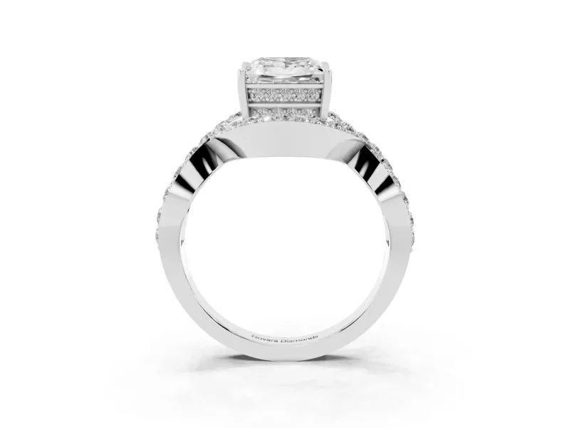 Princess Cut Diamond Solitaire Twist Band Pavé Engagement Ring Set in Silver