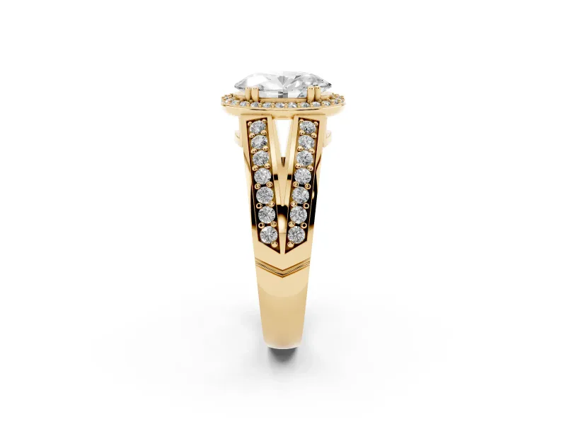 Oval Halo Engagement Ring Setting | Two-Row Pave Split Shank | Yellow Gold