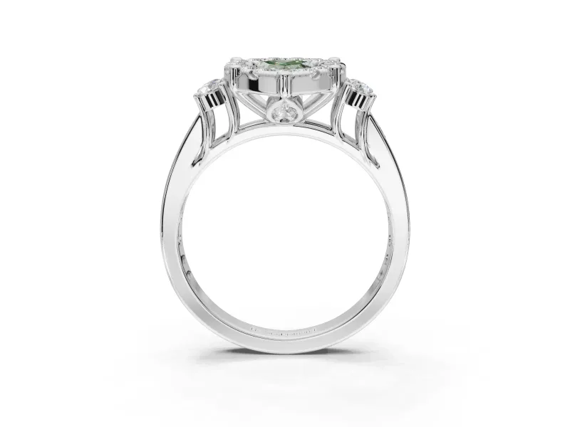 Pear-Shaped Halo Engagement Ring Setting for a Fancy Green Lab-Grown Diamond | Graduated Channel Band | Sterling Silver