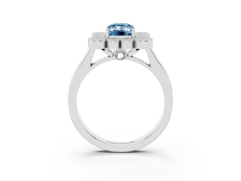 Emerald Cut Halo Engagement Ring Setting for a Fancy Blue Lab-Grown Diamond | Sterling Silver - Design NV-24775