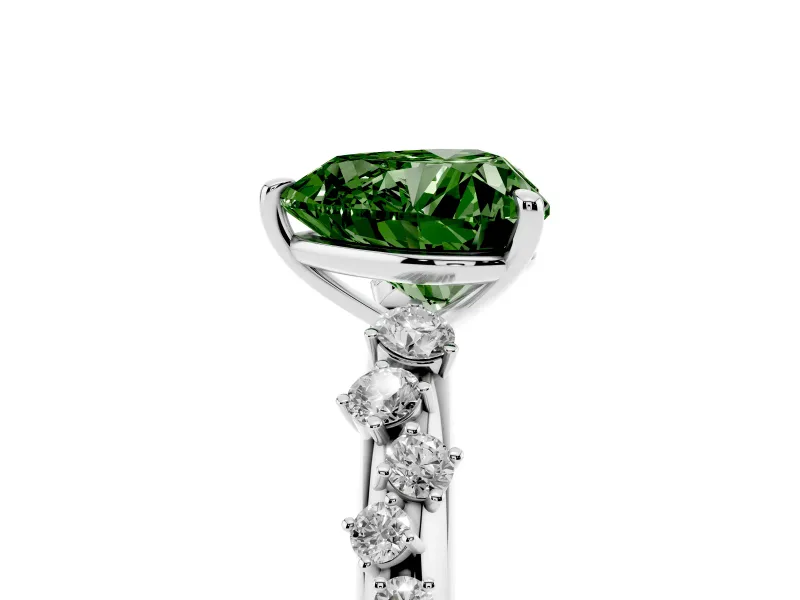 Fancy Green Heart Cut Diamond Cluster Solitaire Ring Set in Platinum with Prong Setting