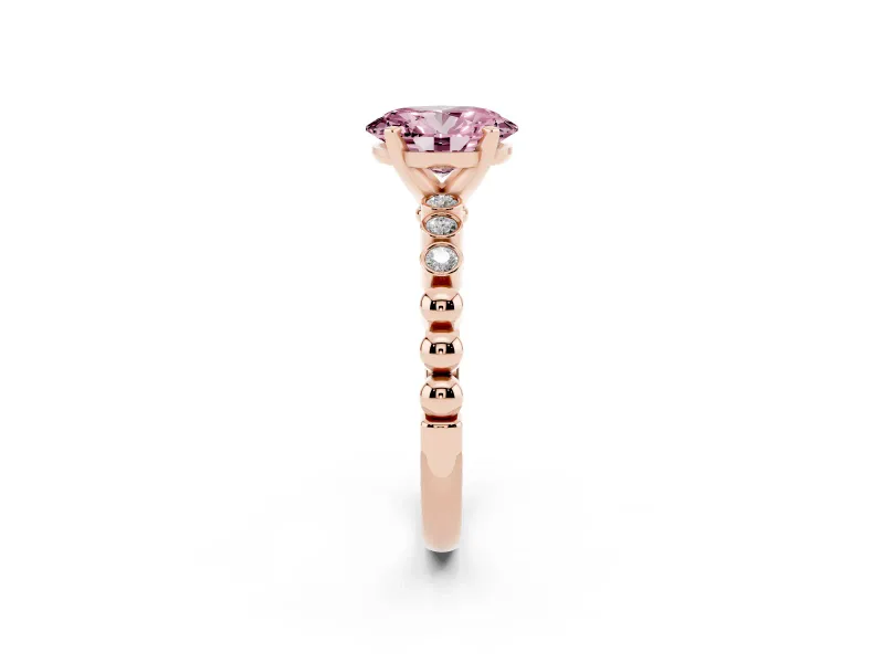 Oval Beaded Solitaire Engagement Ring Setting for a Fancy Pink Lab-Grown Diamond | Rose Gold