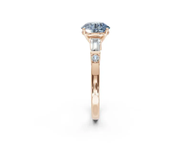 Round Tapered Baguette Engagement Ring Setting for a Fancy Blue Lab-Grown Diamond | Rose Gold