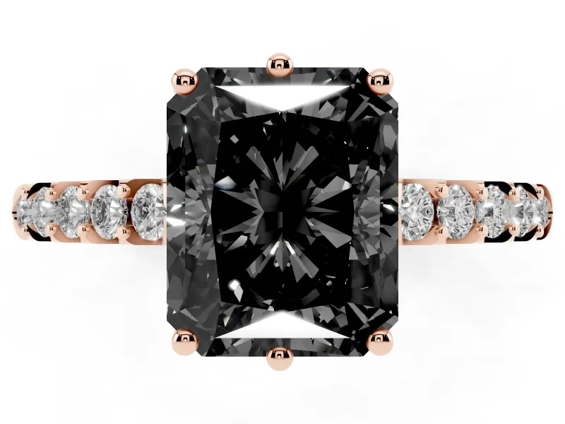 Radiant Cut Hidden Halo Engagement Ring Setting for a Black Center | Rose Gold