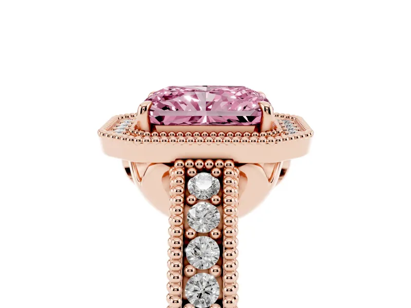 Radiant Cut Halo Engagement Ring Setting for a Fancy Pink Lab-Grown Diamond | Rose Gold