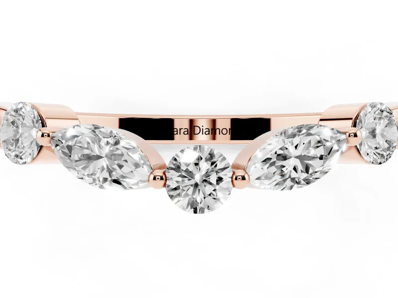 Round and Marquise Diamond Half Eternity Band Set in Rose gold with Alternating Prong Setting